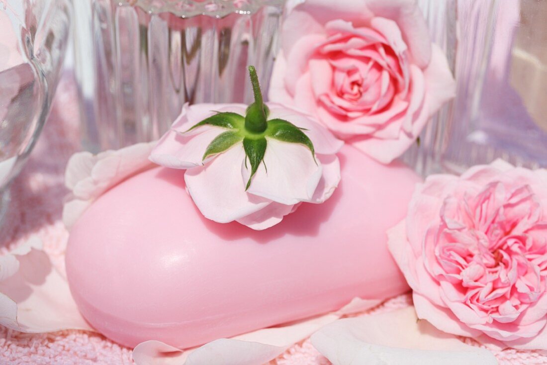 Rose soaps and pink roses