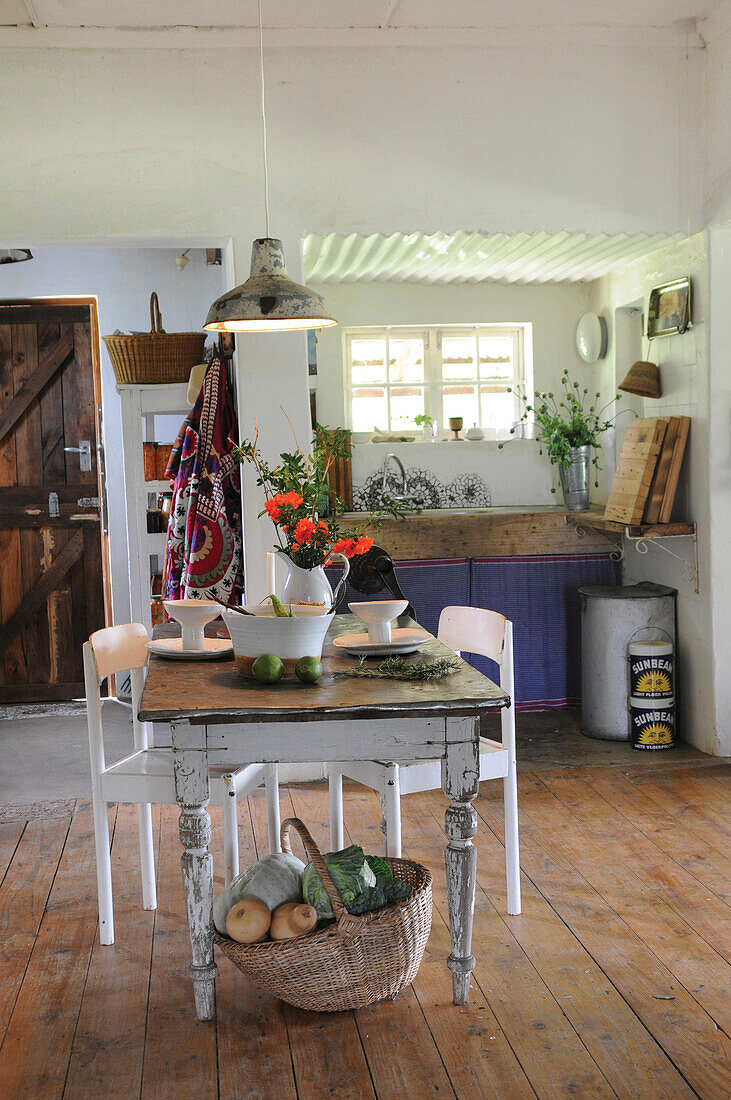 Kitchen with dining area in a farmhouse