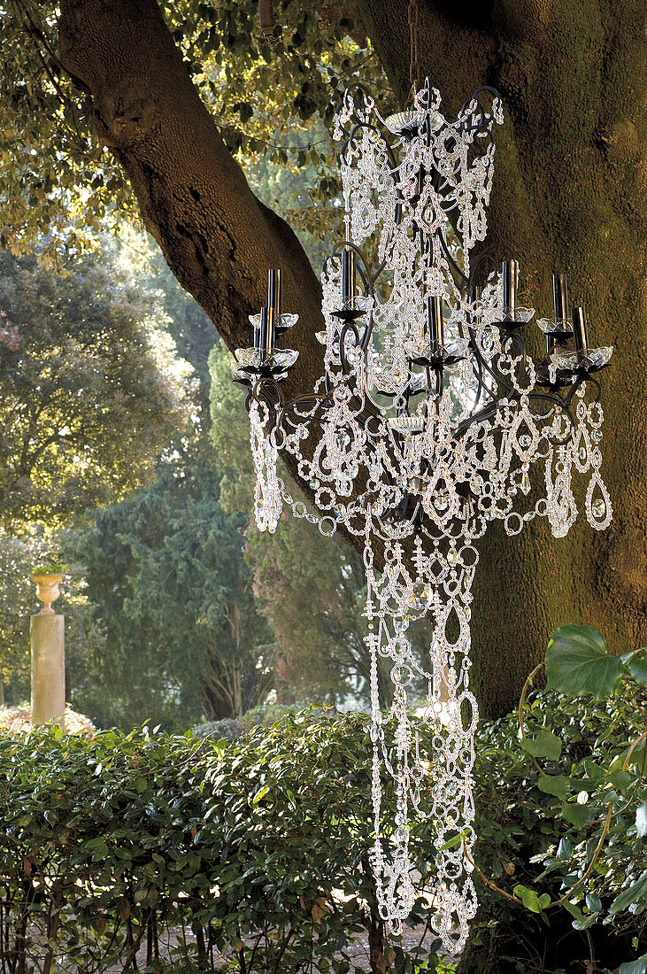 Chandelier decorated with crystal beads