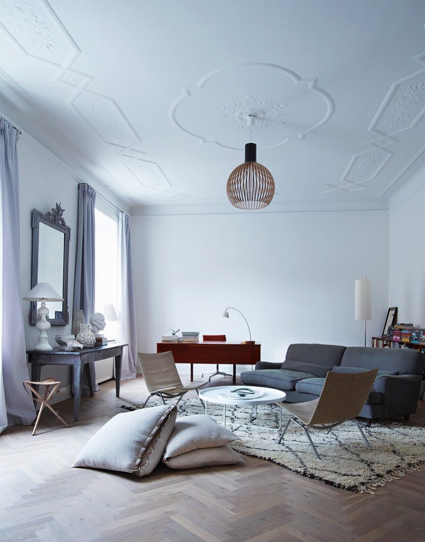 Modern furnishings in grand interior