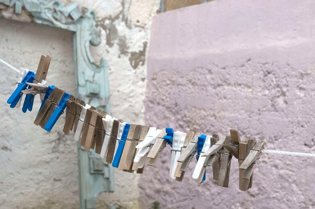 Clothes pegs on a washing line