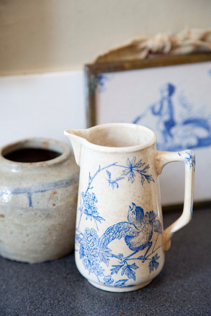 Old jug with blue motif
