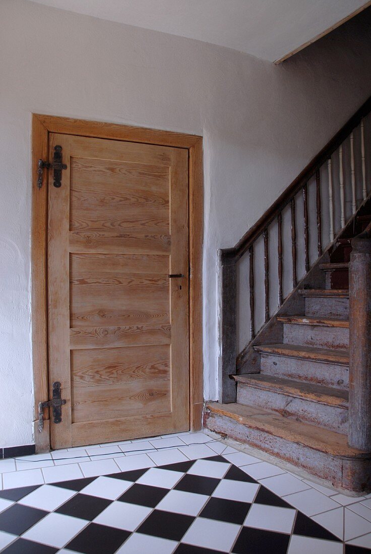 Wooden door and staircase