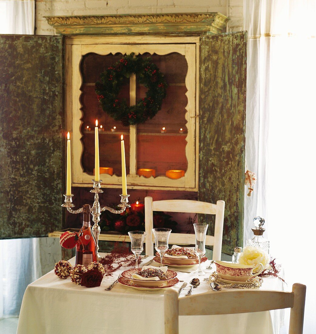Laid table with Christmas decorations