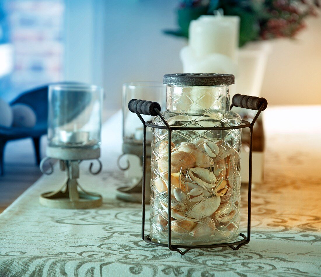Shells in decorative jar