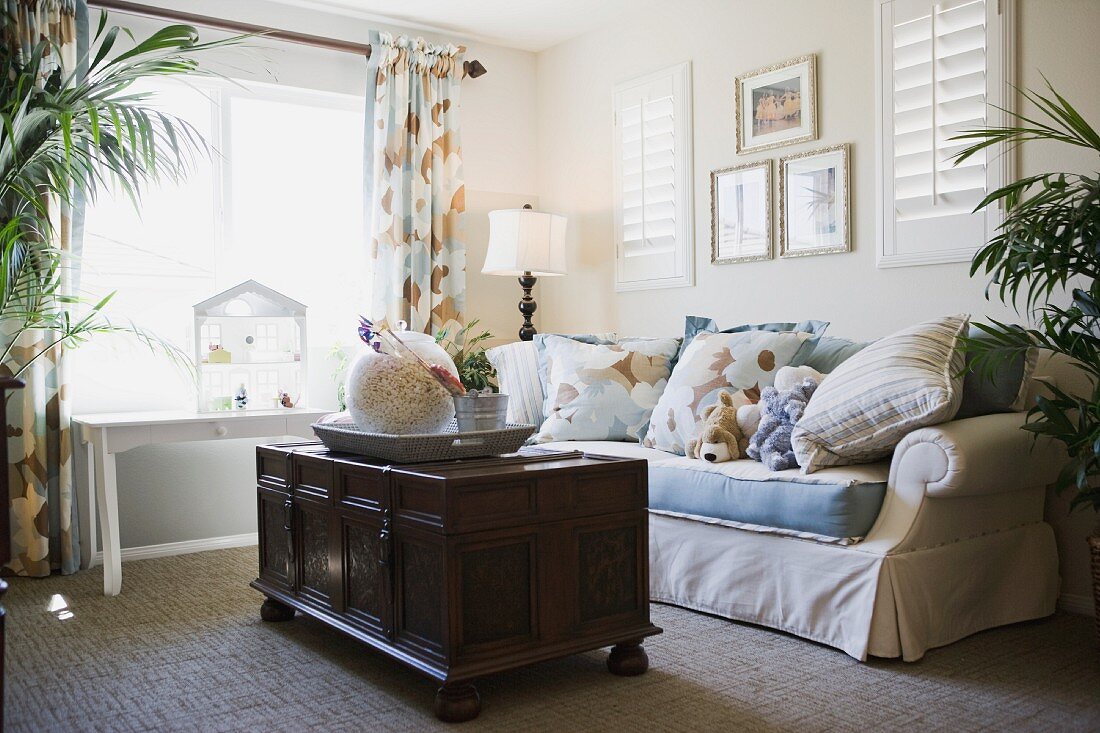 Bright living room with sofa