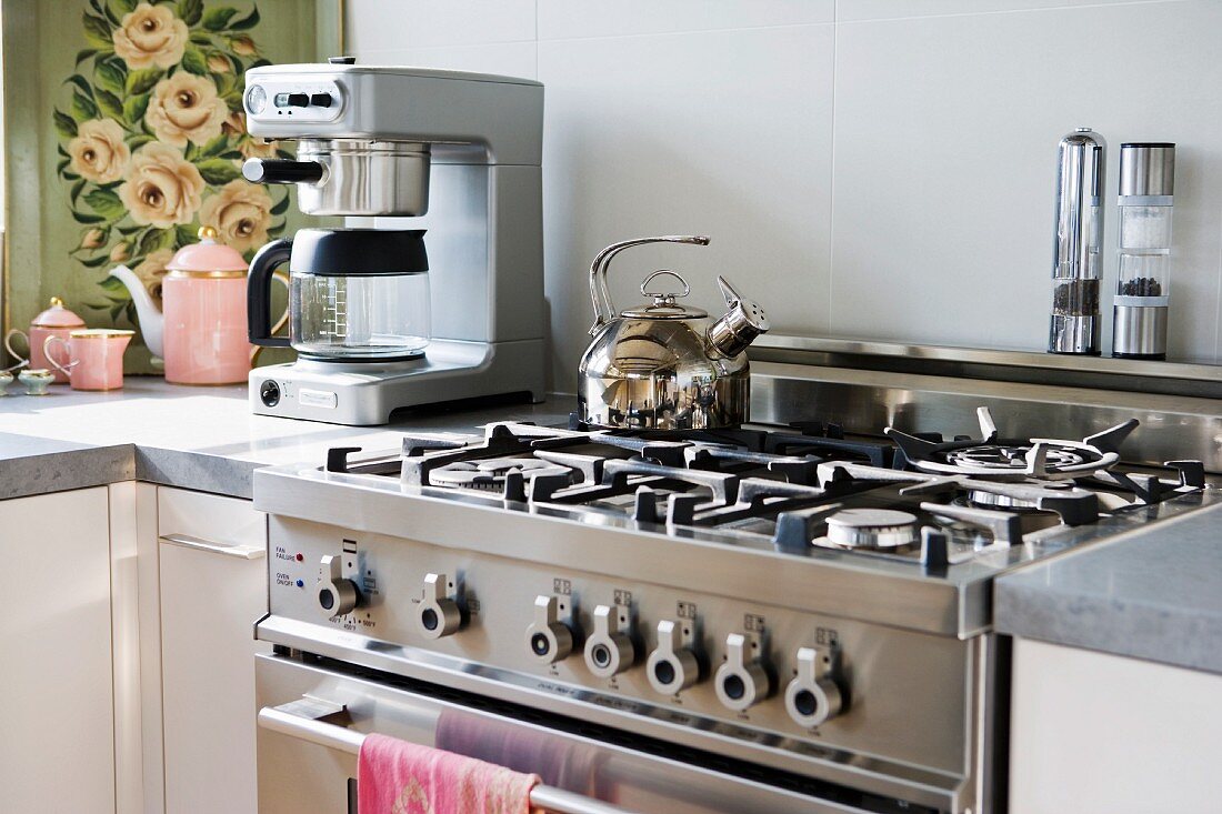 Modern stainless steel oven and range
