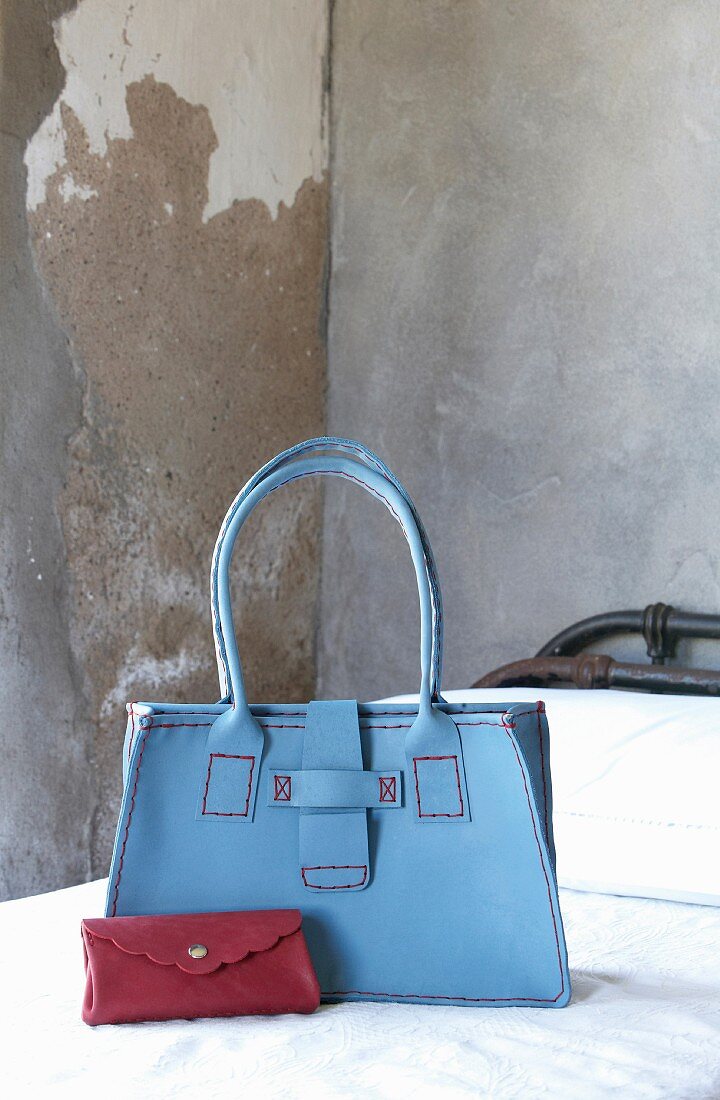 Hand-sewn leather handbag and purse