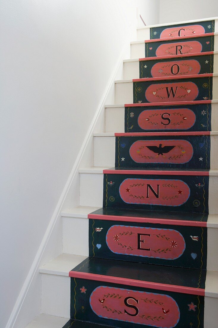 Staircase with painted wooden steps
