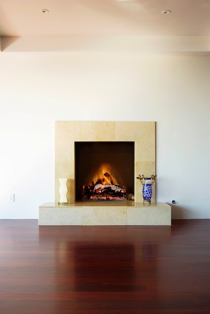 Minimalist Fireplace with Fire