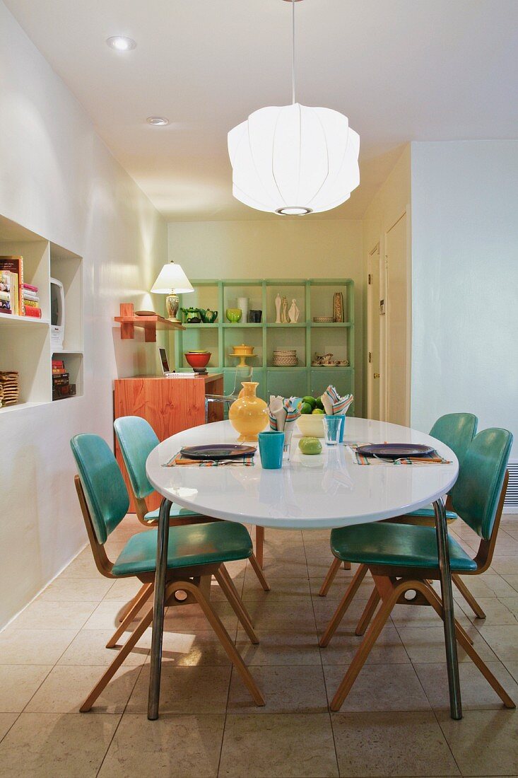 Retro style dining table in contemporary home