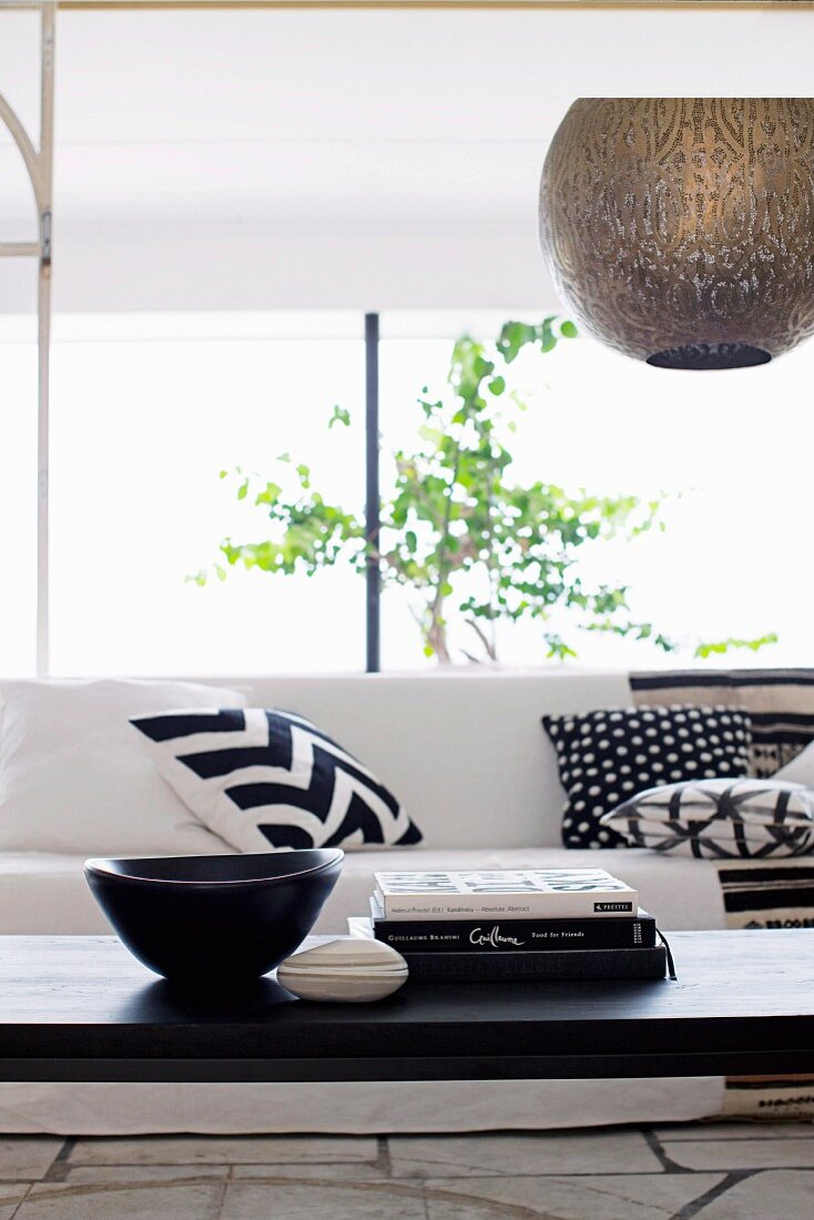 Detail of a black and white living room