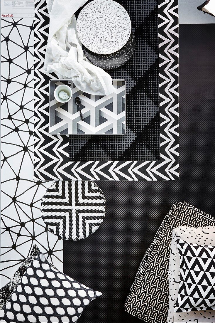 Masculine mixture of various geometric black and white patterns