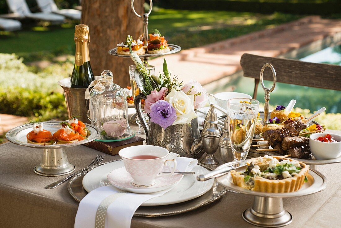 A tea time buffet on a restaurant terrace