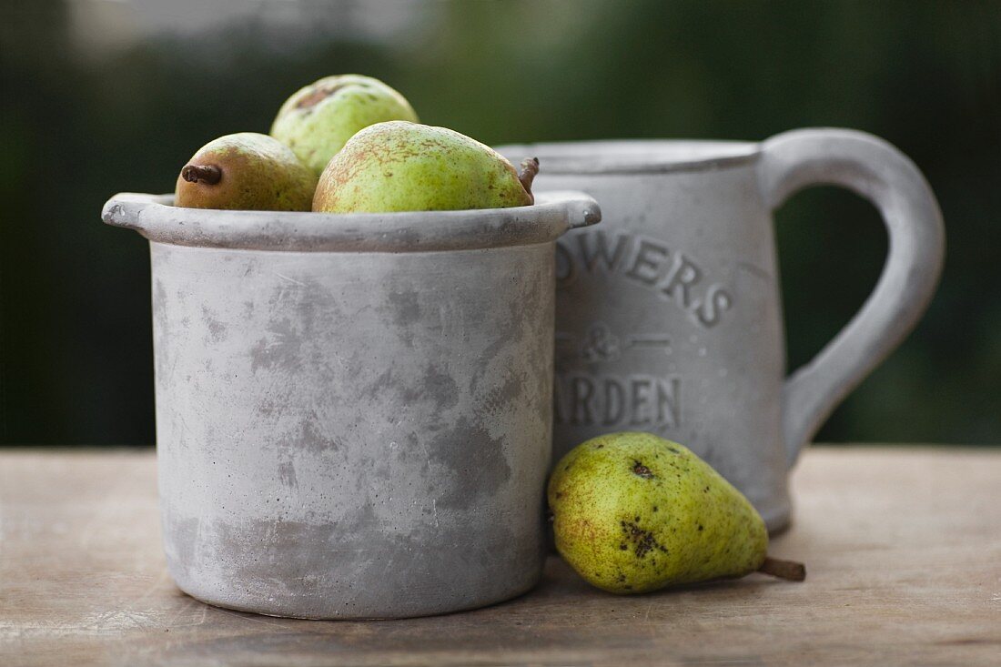 Stoneware pot and jug with pears