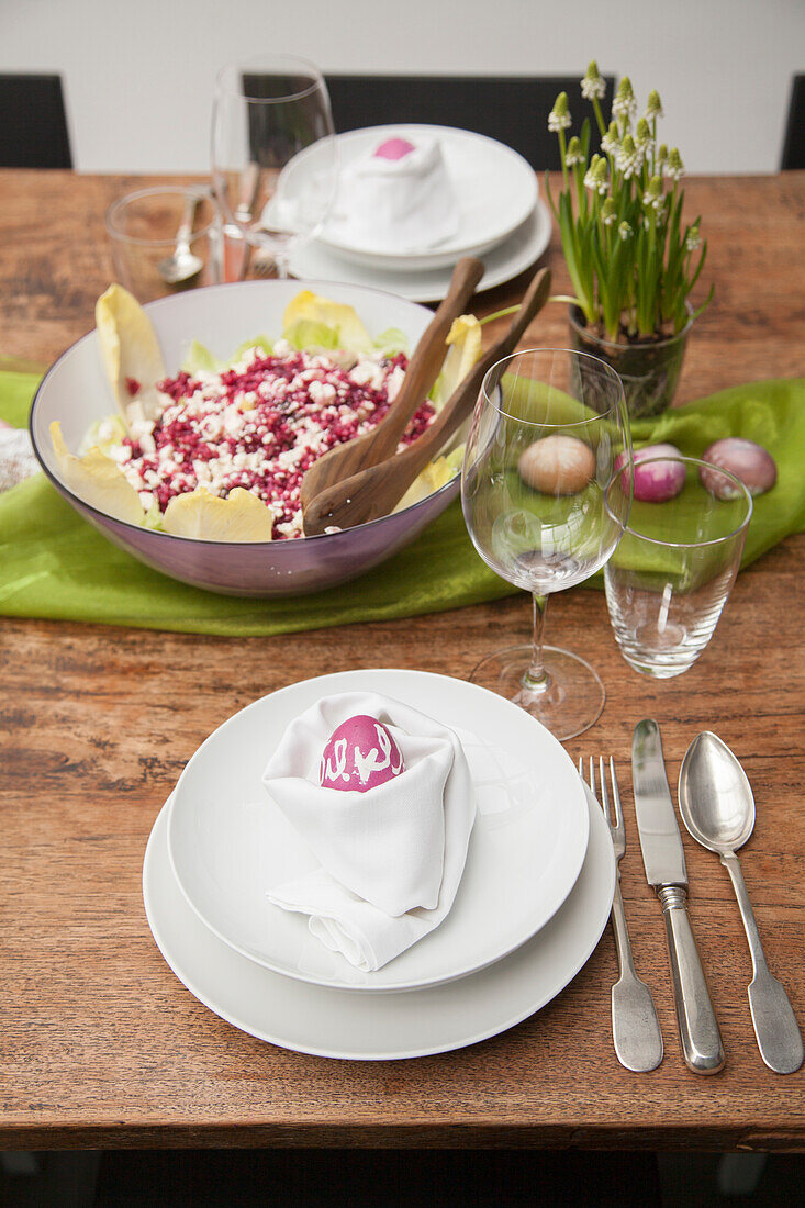 Beetroot salad with goat's cheese, chicory and pomegranate seeds for an Easter lunch
