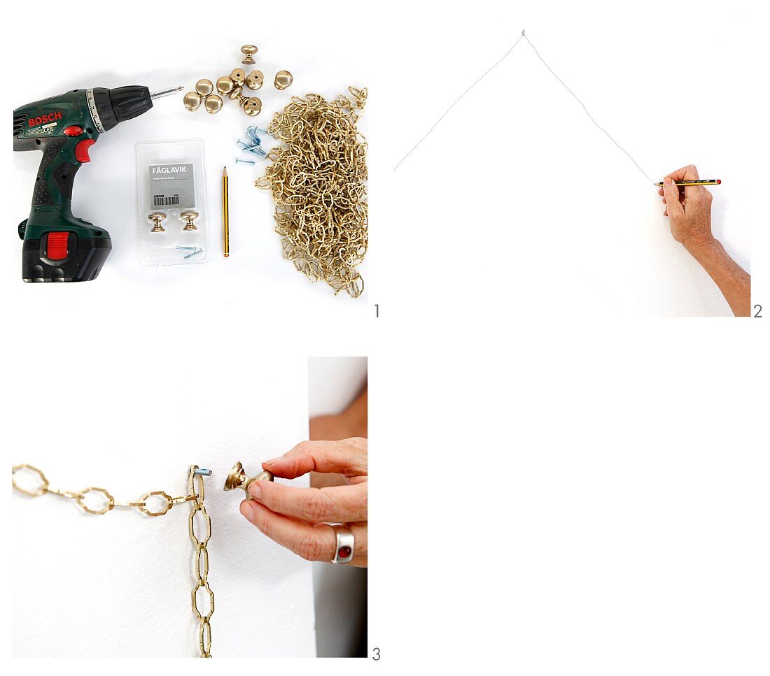 Hand-crafting a Christmas tree using gold chain