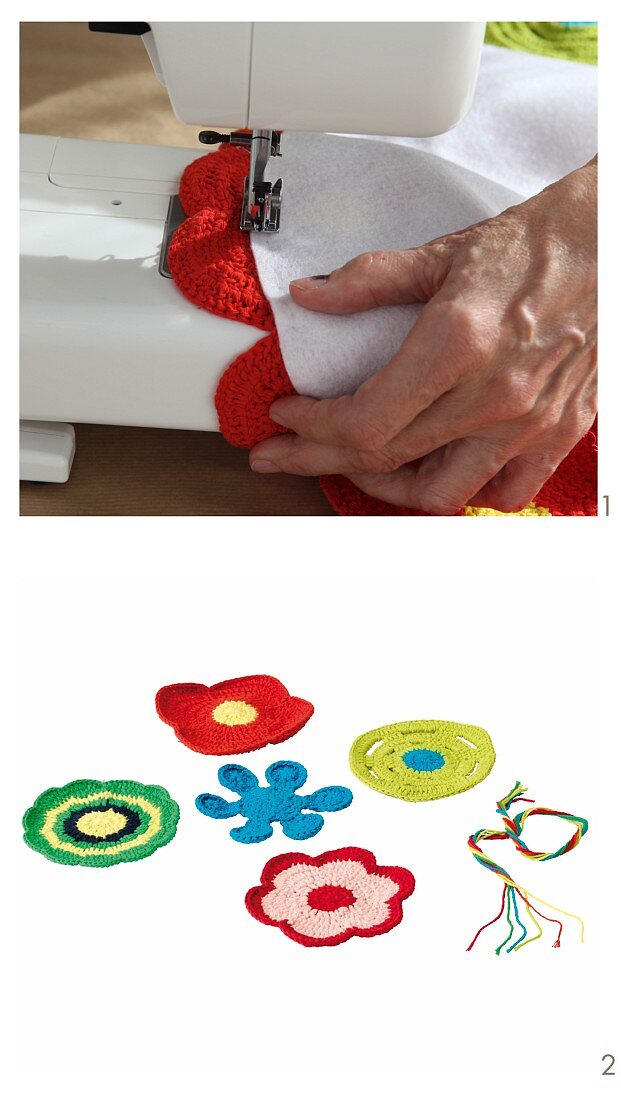 Instructions for making bathmats from crocheted flowers