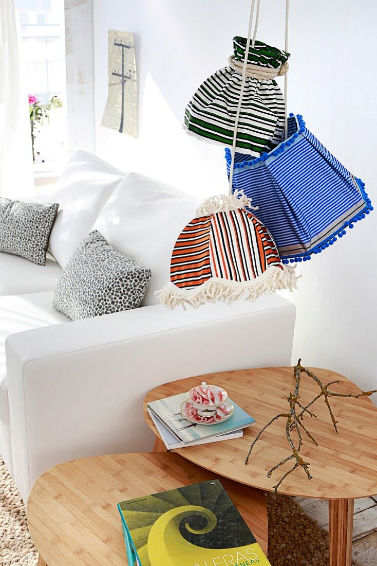 Lampshades hand-crafted from striped fabrics