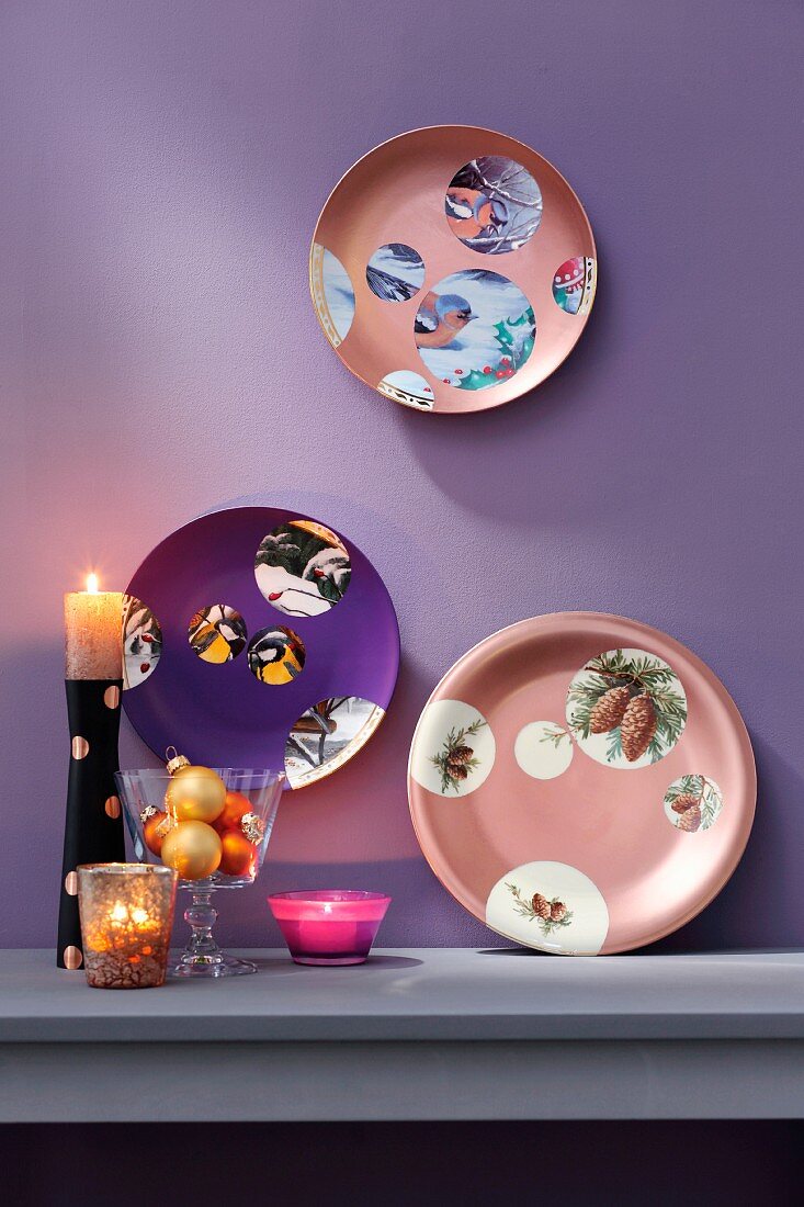 Old decorative wall plates revamped with paint