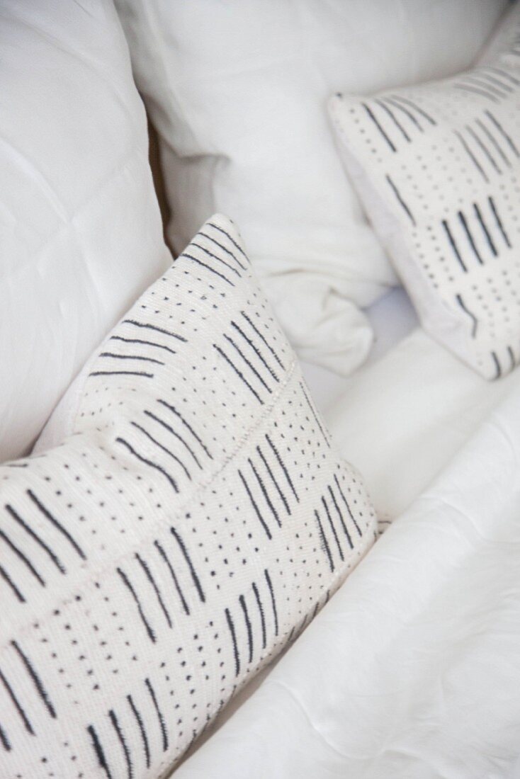 Black-and-white striped and spotted scatter cushions
