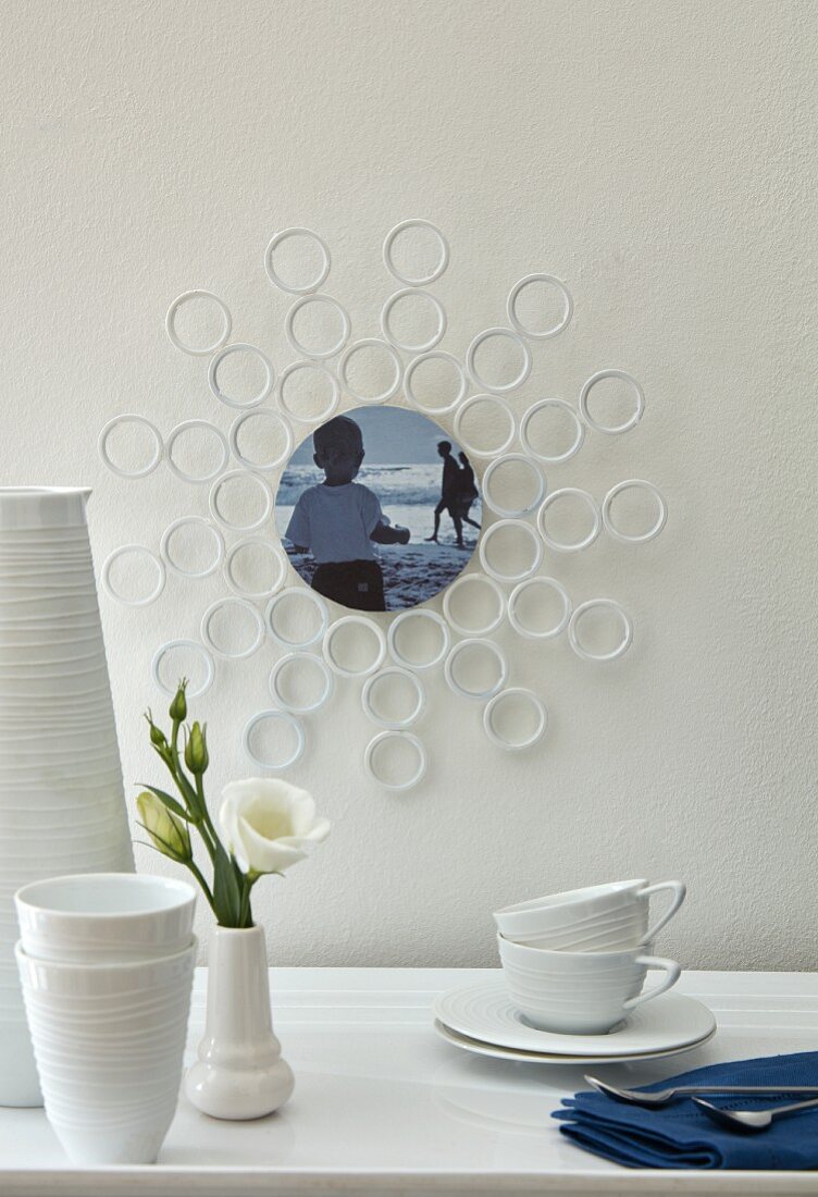 A DIY picture frame made from curtain rings
