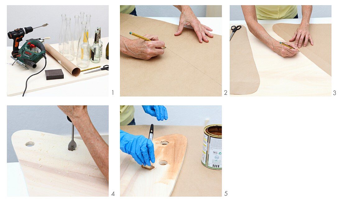 Picknicktisch aus Glasflaschen und Holzplatten selber bauen