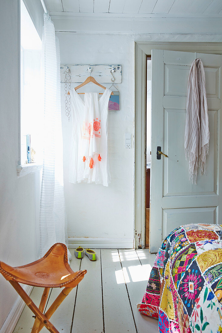 Sunlight in rustic whit bedroom