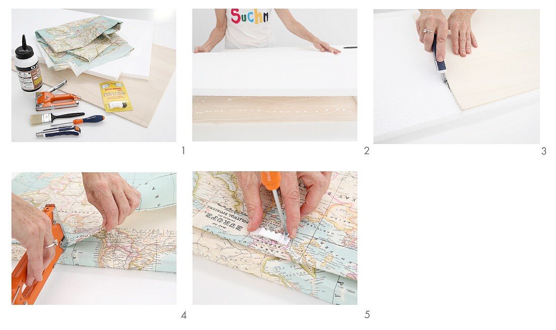 Instructions for making a headboard covered in a world map