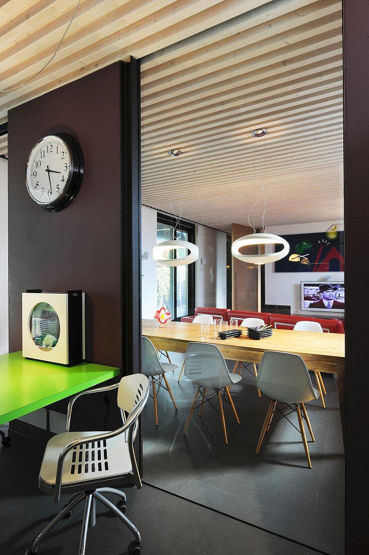 Dining room in mixture of retro and futuristic design