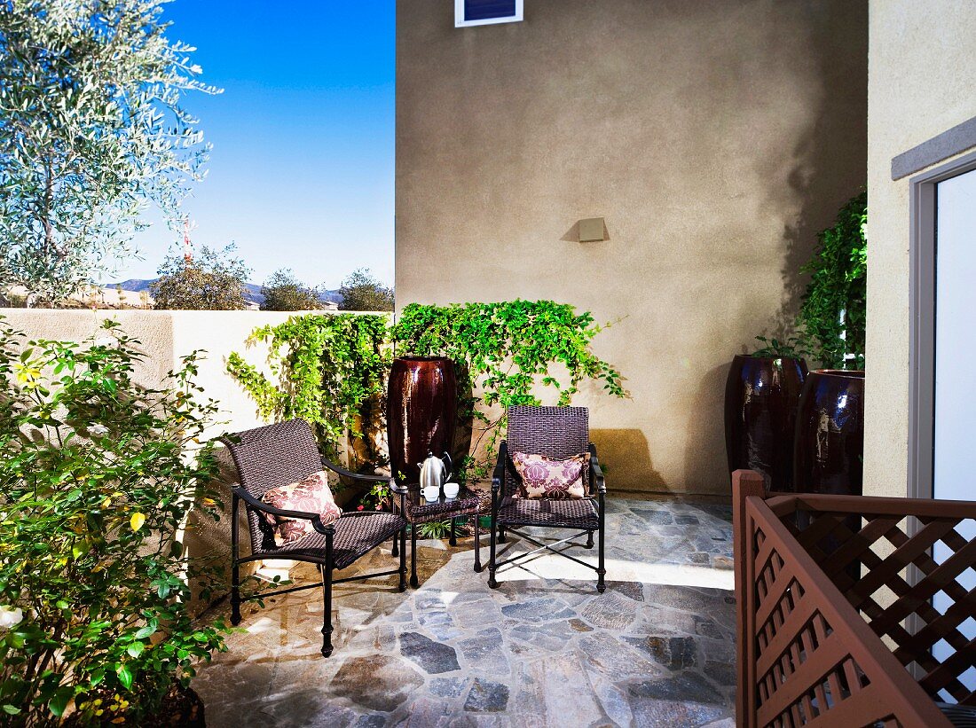 Outdoor seating on a patio; Murrieta; California; USA