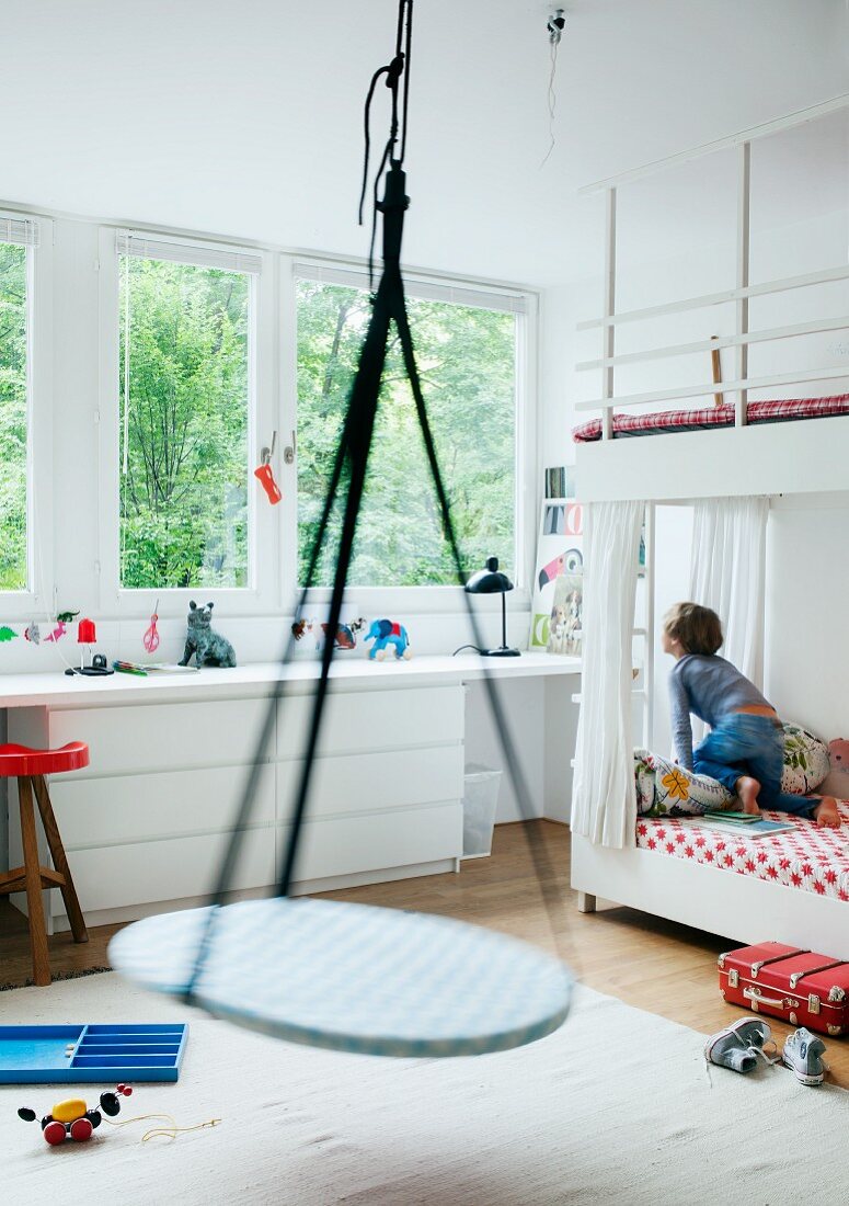 Child S Bedroom With Swing Suspended, Bunk Bed With Swing