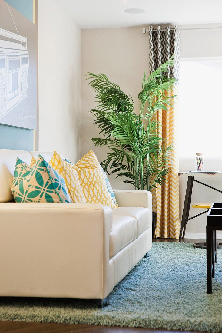 Cushions on sofa in contemporary living room