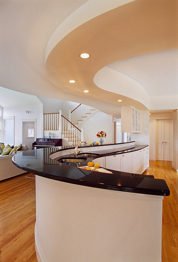 Curved kitchen counter in modern house