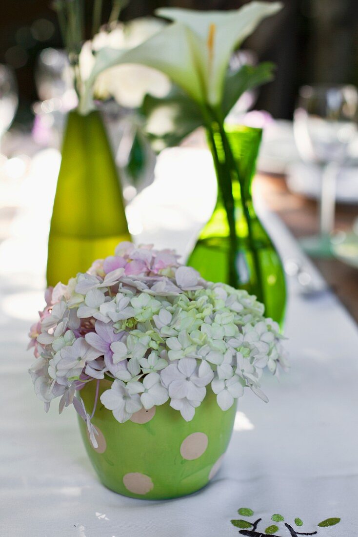 Hortensienblüte als Tischdeko