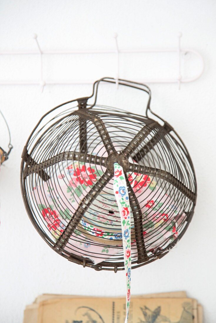 Ribbon stored in vintage wire basket