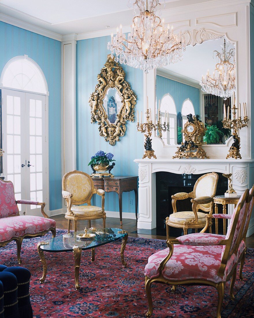 Rococo living room with antique Louis XVI furniture in house in Honolulu, Hawaii