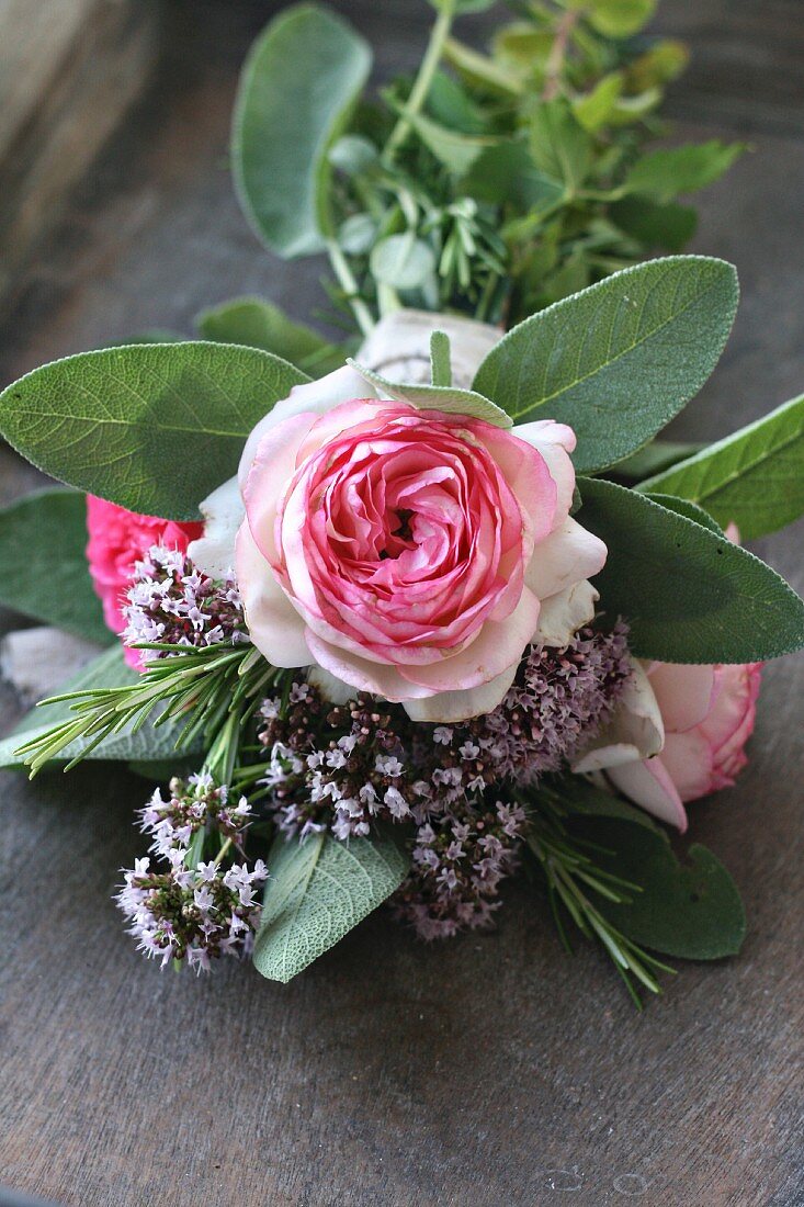 Posy of roses & herbs