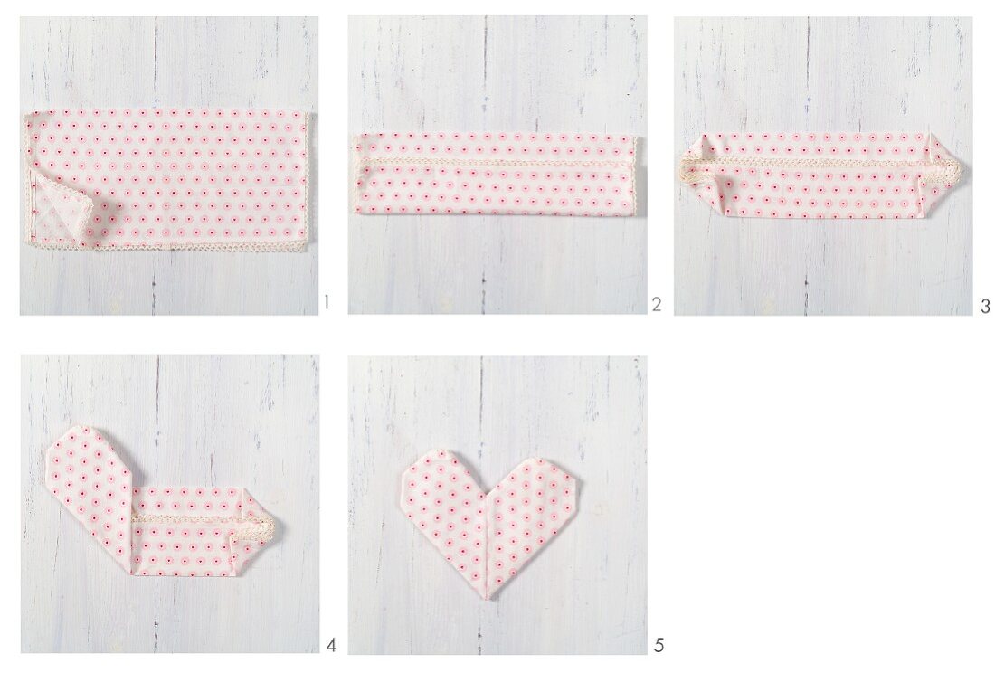 Instruction for folding napkins into love-hearts