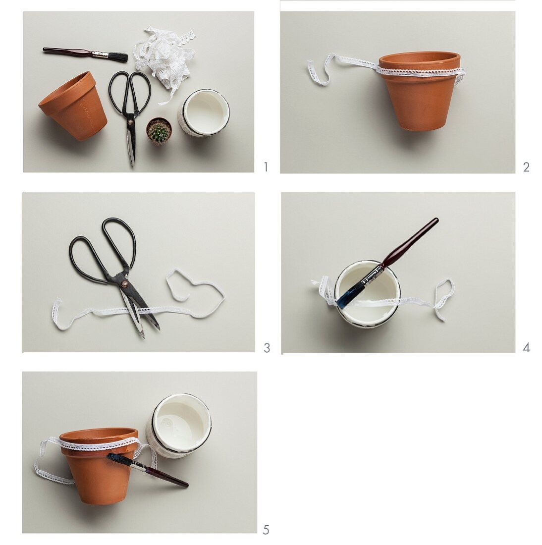 Craft utensils for decorating terracotta pots with lace trim