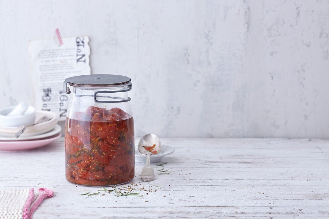 Pickled oven-roasted tomatoes with rosemary