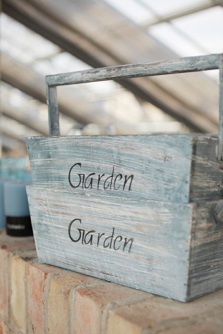 Vintage wooden trug with lettering