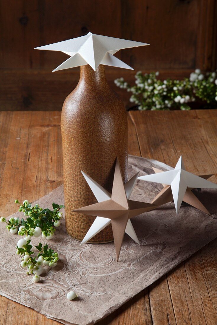 Hand-made paper stars as Christmas decorations