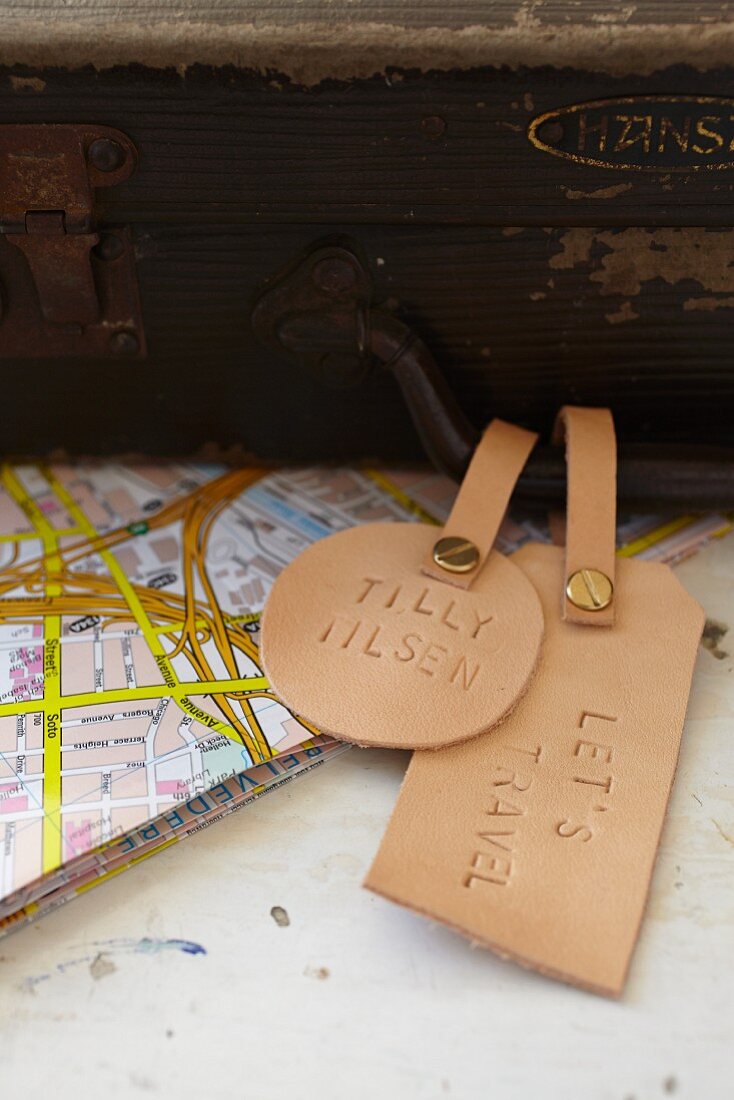 Hand-crafted leather suitcase tags