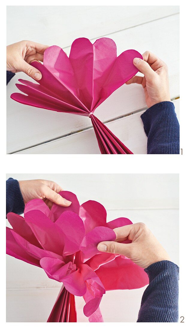 Making pompoms from tissue paper