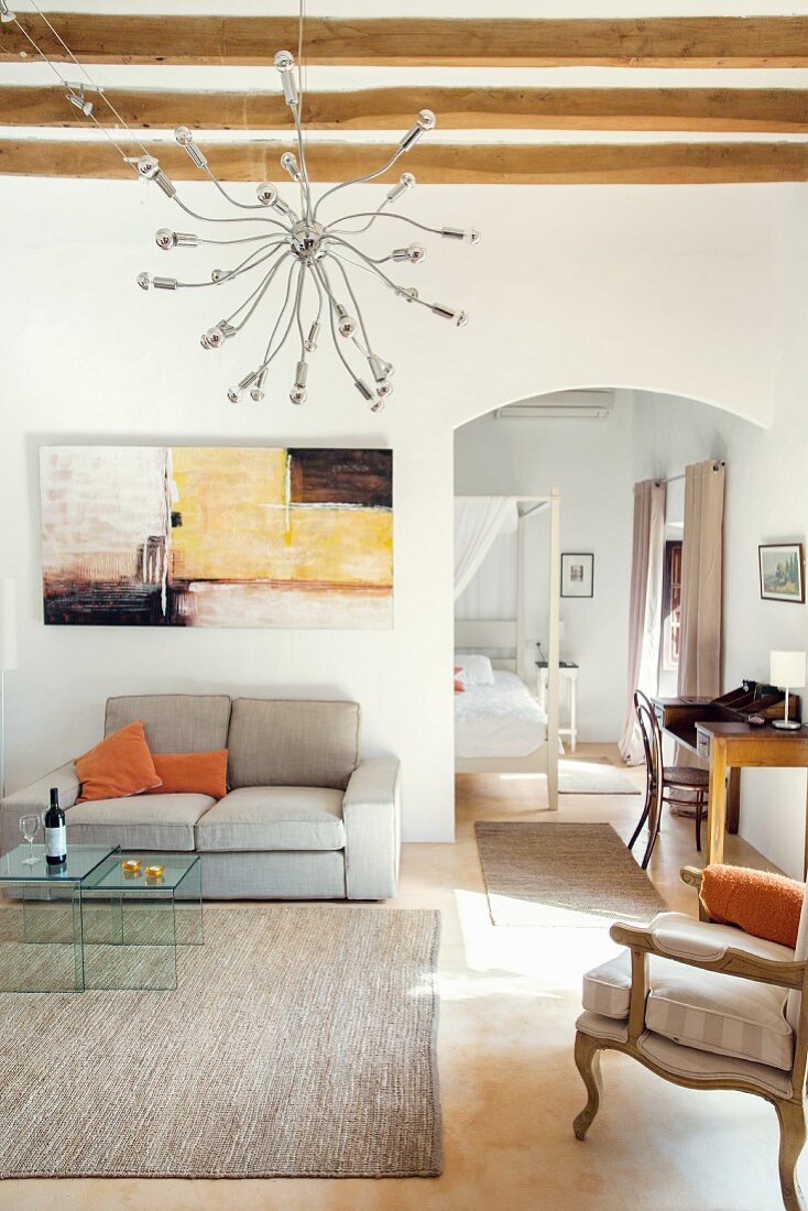 The modern living room in the Finca Raims, Majorca