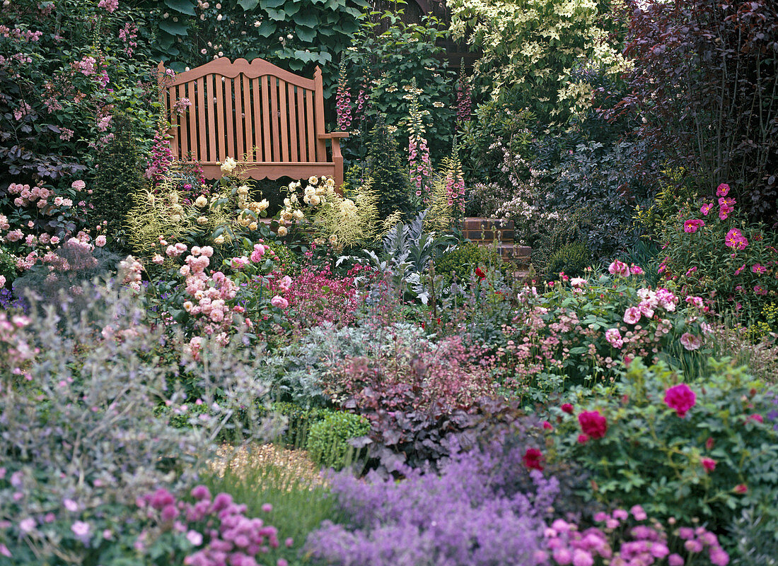 Garden bench with perennial border