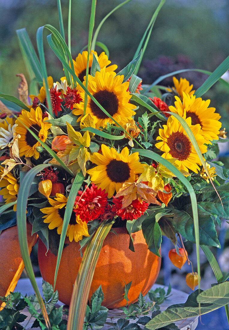 Autumn bouquet in pumpkin as a vase