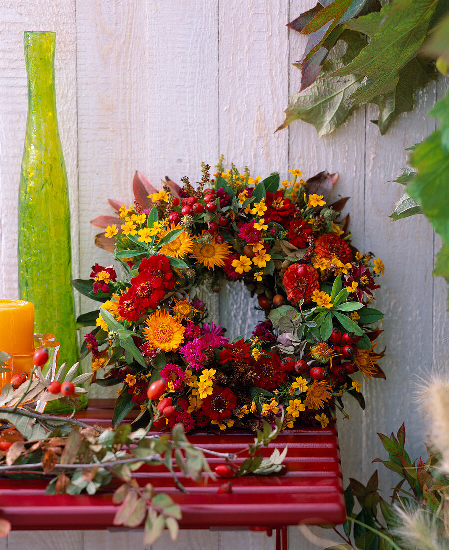 Flower wreath with late summer flowers
