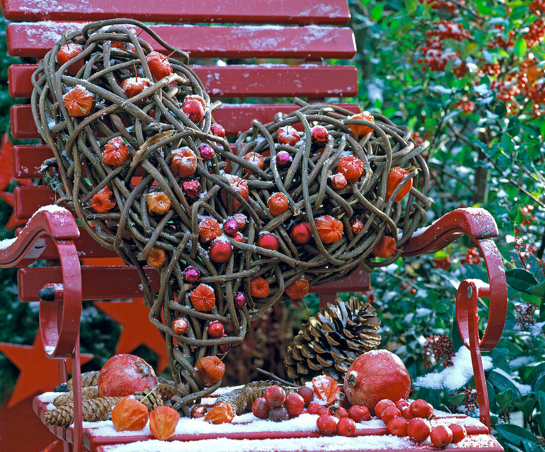 Heart of tendrils on a red chair